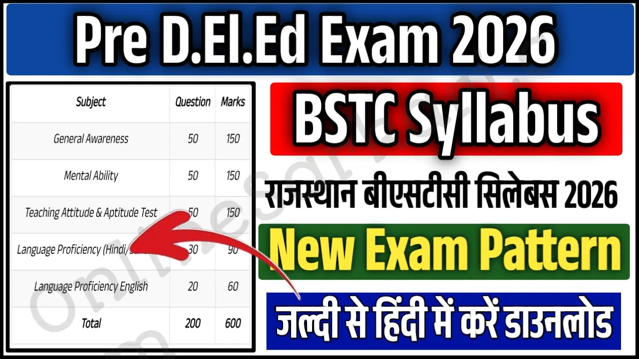 Rajasthan BSTC Syllabus 2026 Pdf Download Latest Exam Pattern (in Hindi/English)