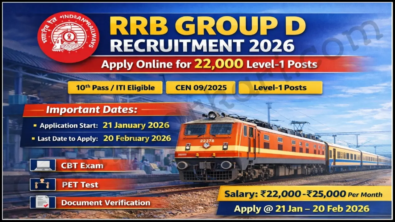 RRB Group D Notification 2026 (22,000 Posts) Application Form Apply Online,  Eligibility & Exam Date - OnlineSarkari.com