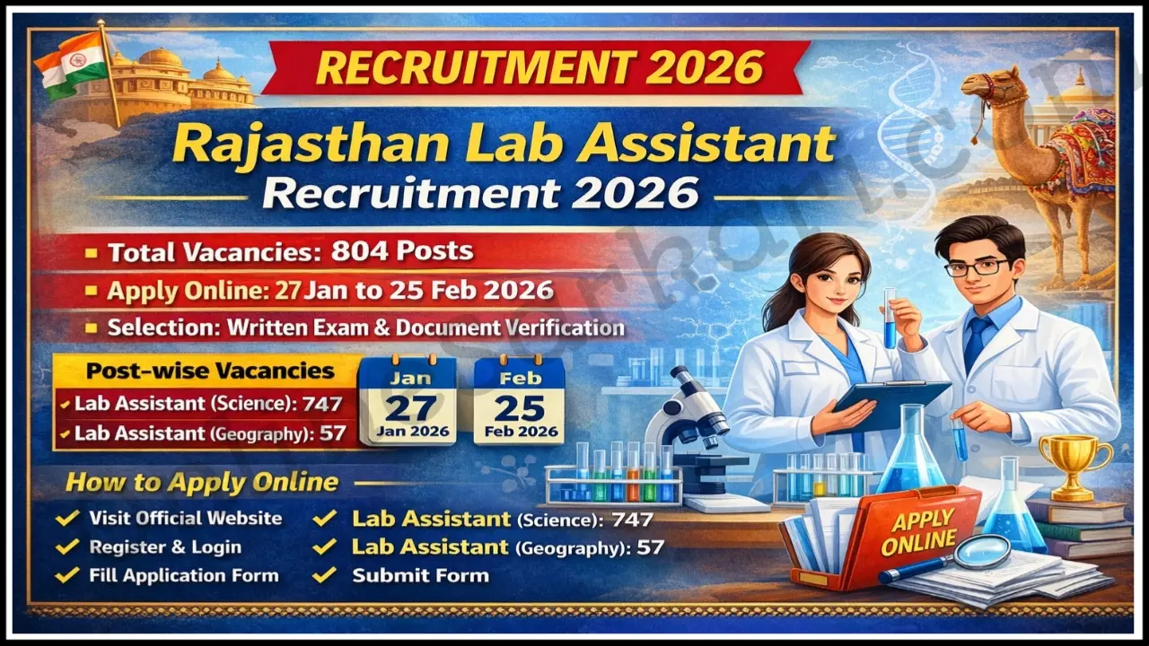 Rajasthan Lab Assistant Recruitment 2026 RSSB Prayogshala Sahayak Notification Out 804 Vacancies, Check Eligibility, Exam Date