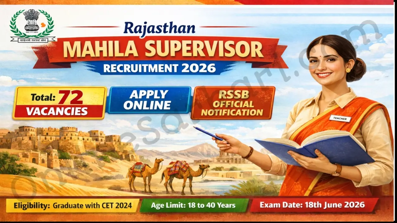 Rajasthan Mahila Supervisor Recruitment 2026 RSSB Notification Out for 72 Paryavekshak Vacancies, Apply Now