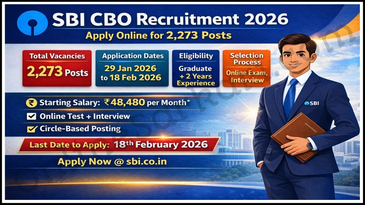 SBI CBO Recruitment 2026 Notification Released Apply Online For 2,273 Circle Based Officer Vacancy
