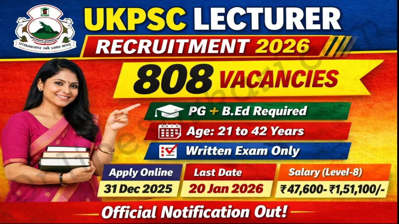 UKPSC Lecturer Recruitment 2026 Pravakta Notification Out For 808 Vacancies, Eligibility, Salary & Apply Online Now