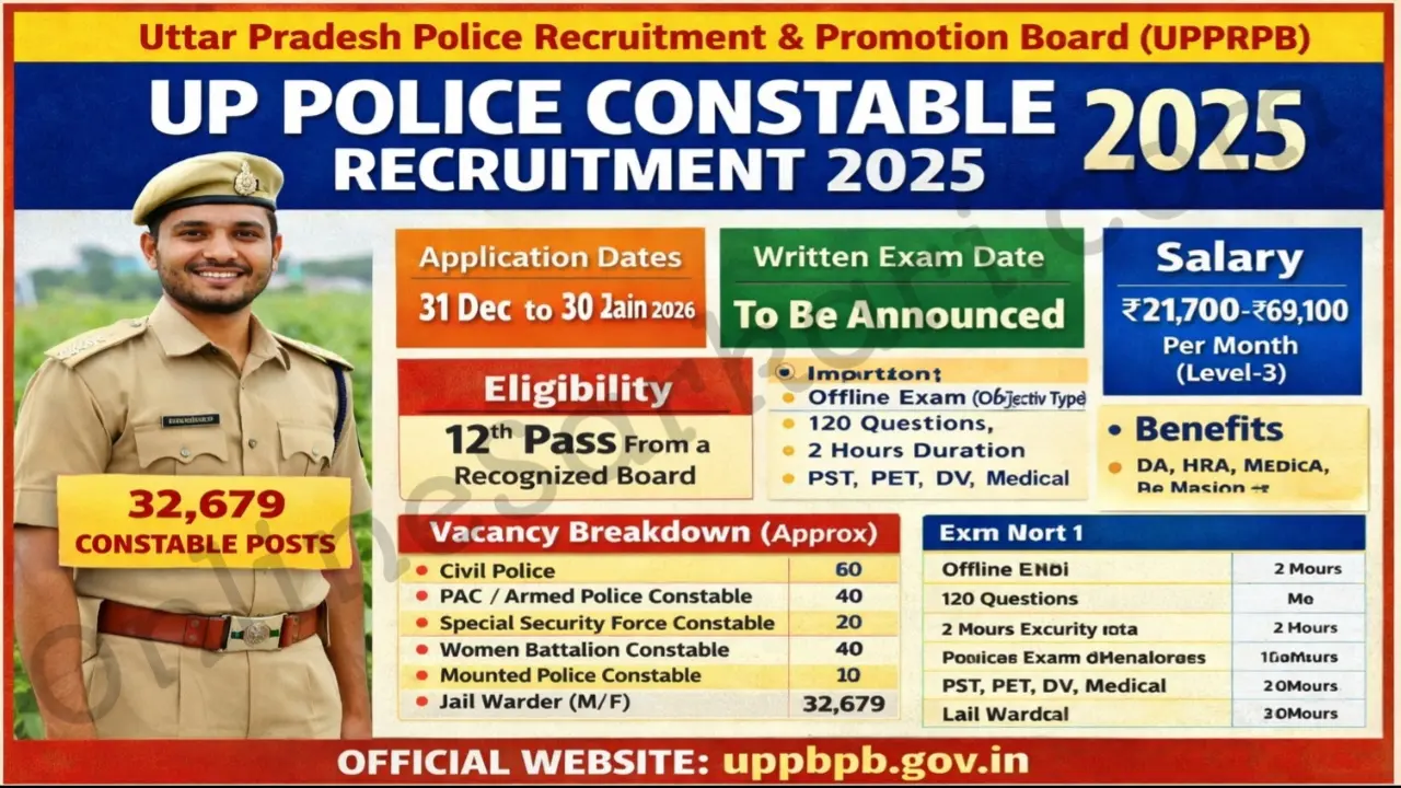 UP Police Constable Recruitment 2026 UPPRPB Notification Out 32679 Vacancies, Apply Online Now