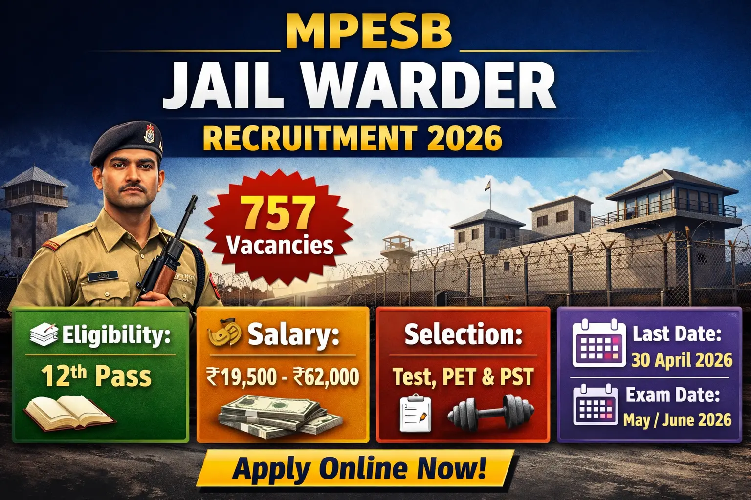 MPESB Jail Warder Recruitment 2026 Notification Out Apply Online MP Vyapam 757 Jail Prahari Vacancies