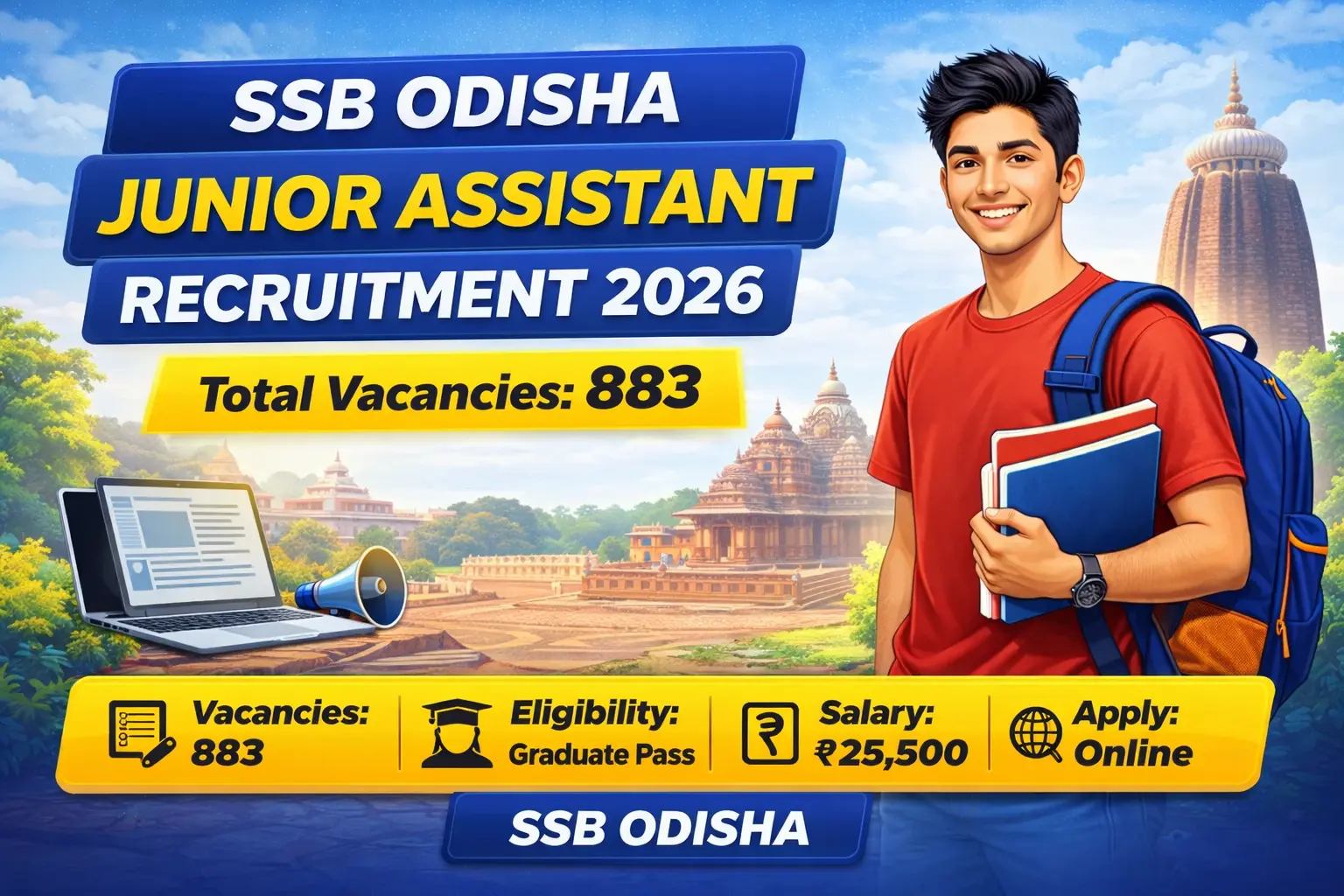 SSB Odisha Junior Assistant Recruitment 2026 Notification Out 883 Jr Clerk Vacancies, Apply Online Before 13 April